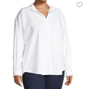 Magaschoni White Split Neck Long Sleeve Blouse Top Size 1X